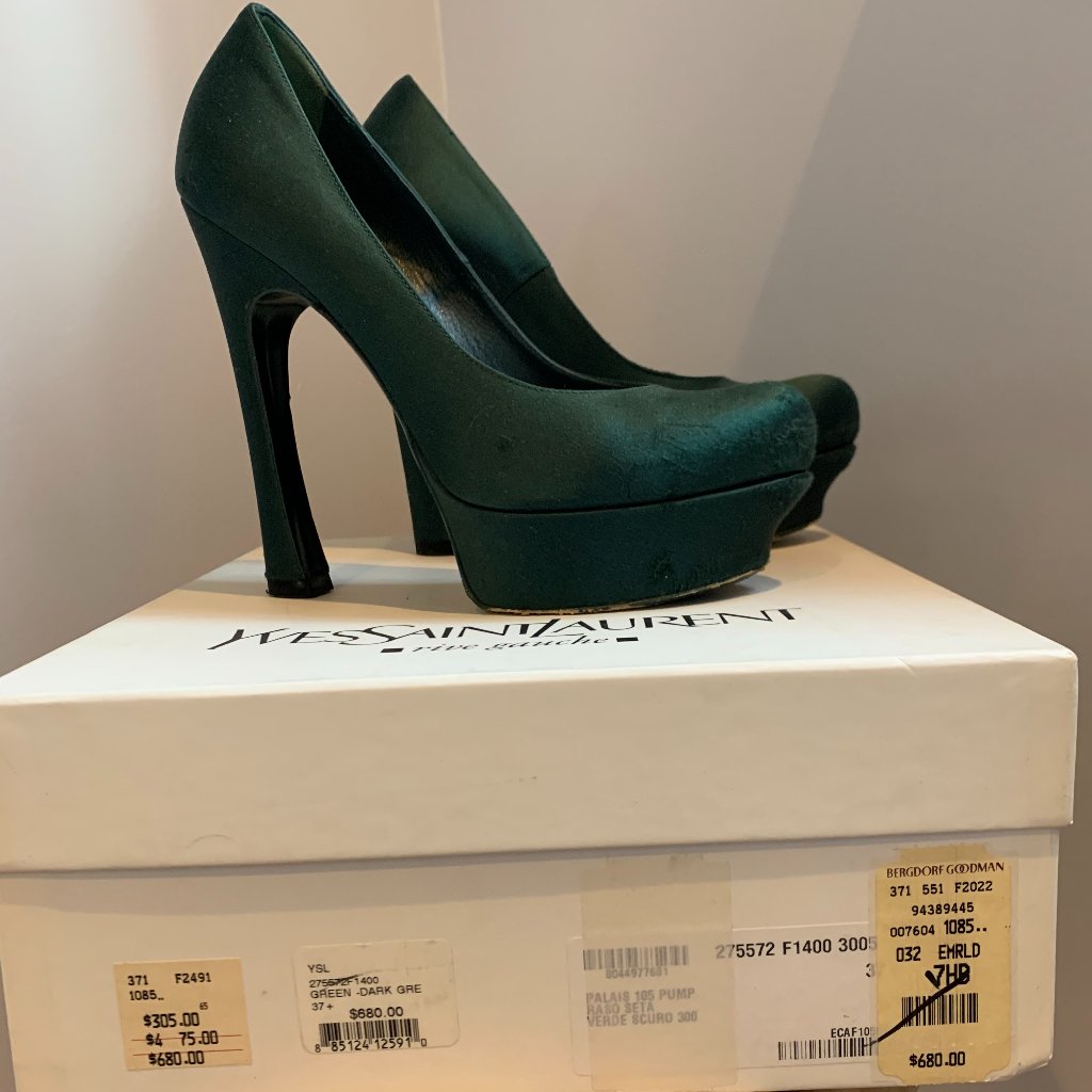Ysl Palais 105 Satin Dark Green Heels 37.5